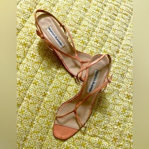 MANOLO BLAHNIK sandals light pink, genuine leather 8 1/2 size, made in Italy